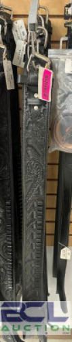DESCRIPTION (4) GENUINE LEATHER WESTERN BELTS ADDITIONAL INFORMATION RETAIL EACH FOR $54 THIS LOT IS: SOLD BY THE PIECE LOCATION SOUTH WALL QTY 4
