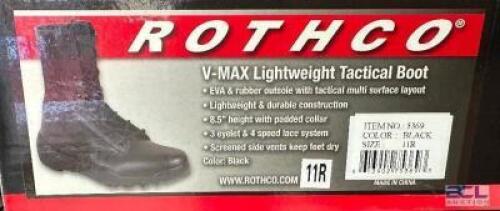 DESCRIPTION ROTHCO V-MAX LIGHTWEIGHT TACTICAL BOOT, BLACK SIZE 11R ADDITIONAL INFORMATION RETAILS FOR $63 LOCATION SOUTH WALL QTY 1
