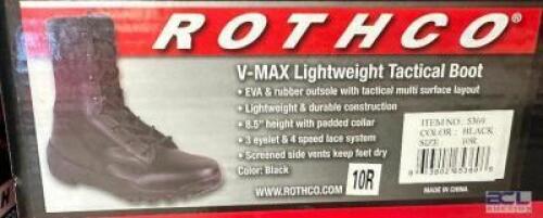 DESCRIPTION ROTHCO V-MAX LIGHTWEIGHT TACTICAL BOOT, BLACK SIZE 10R ADDITIONAL INFORMATION RETAILS FOR $63 LOCATION SOUTH WALL QTY 1
