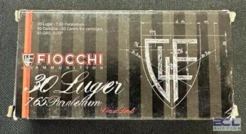 DESCRIPTION (6) 50CT BOXES OF 30 LUGER AMMO BRAND / MODEL: FIOCCHI ADDITIONAL INFORMATION 93 GRAIN SIZE $44.99 EACH LOCATION AMMO WALL QTY 6