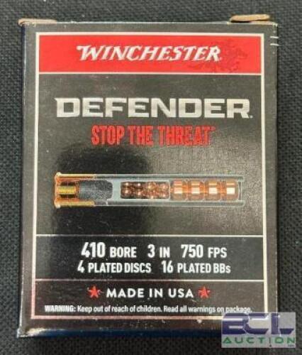 DESCRIPTION (4) 10CT BOXES OF 410 SHOTGUN SHELLS BRAND / MODEL: WINCHESTER DEFENDER THIS LOT IS: 3" SIZE $27.99 EACH LOCATION AMMO WALL QTY 4