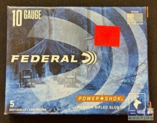 DESCRIPTION (7) 5CT BOXES OF 10 GAUGE SHOTGUN SHELLS BRAND / MODEL: FEDERAL THIS LOT IS: 3-1/2" SIZE $17.99 EACH LOCATION AMMO WALL QTY 7