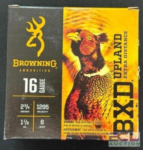 DESCRIPTION (4) 25CT BOXES OF 16 GAUGE SHOTGUN SHELLS BRAND / MODEL: BROWNING ADDITIONAL INFORMATION #6 THIS LOT IS: 2-3/4" SIZE $27.99 EACH LOCATION