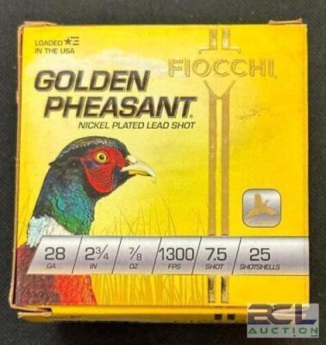 DESCRIPTION (5) 25CT BOXES OF 28 GAUGE SHOTGUN SHELLS BRAND / MODEL: FIOCCHI ADDITIONAL INFORMATION #7.5 THIS LOT IS: 2-3/4" SIZE $20.99 EACH LOCATION