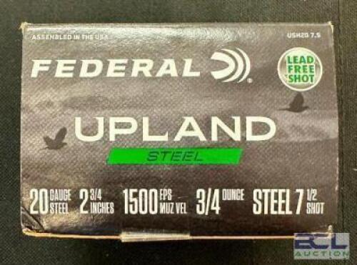 DESCRIPTION (12) 25CT BOXES OF 20 GAUGE SHOTGUN SHELLS BRAND / MODEL: FEDERAL ADDITIONAL INFORMATION #7.5 THIS LOT IS: 2-3/4" SIZE $18.99 EACH LOCATIO