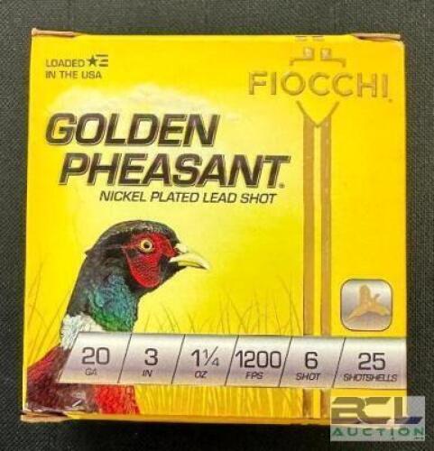 DESCRIPTION (3) 25CT BOXES OF 20 GAUGE SHOTGUN SHELLS BRAND / MODEL: FIOCCHI ADDITIONAL INFORMATION #6 THIS LOT IS: 3" SIZE $32.99 EACH LOCATION AMMO