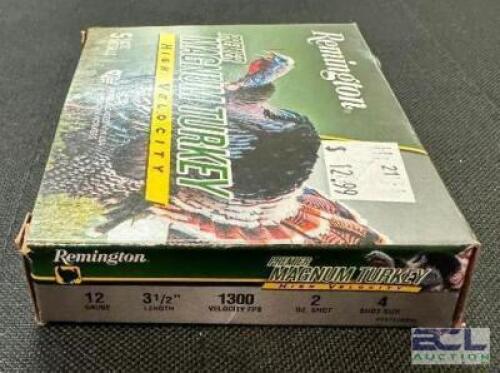 DESCRIPTION (5) 5CT BOXES OF 12 GAUGE SHOTGUN SHELLS BRAND / MODEL: REMINGTON ADDITIONAL INFORMATION #4 THIS LOT IS: 3-1/2" SIZE $12.99 EACH LOCATION