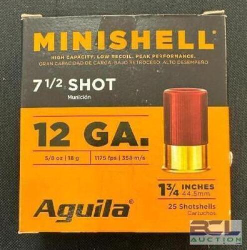DESCRIPTION (7) 25CT BOXES OF 12 GAUGE SHOTGUN SHELLS BRAND / MODEL: AGUILA ADDITIONAL INFORMATION #7.5 THIS LOT IS: 1-3/4" SIZE $28.99 EACH LOCATION
