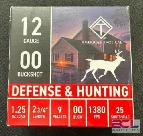 DESCRIPTION (7) 25CT BOXES OF 12 GAUGE SHOTGUN SHELLS BRAND / MODEL: AMERICAN TACTICAL ADDITIONAL INFORMATION 00 BUCKSHOT THIS LOT IS: 2-3/4" SIZE $21