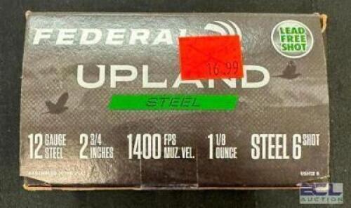 DESCRIPTION (4) 25CT BOXES OF 12 GAUGE SHOTGUN SHELLS BRAND / MODEL: FENDERAL ADDITIONAL INFORMATION #6 THIS LOT IS: 2-3/4" SIZE $16.99 EACH LOCATION