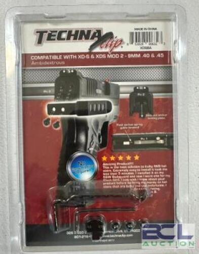 DESCRIPTION (6) TECHNA CLIPS FOR XD-S 9MM ADDITIONAL INFORMATION RETAILS FOR $21 EACH THIS LOT IS: SOLD BY THE PIECE LOCATION MIDDLE FLOOR QTY 6