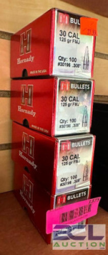 DESCRIPTION (4) BOXES OF HORNADY 30 CAL 125 GR FMJ - 100 PER BOX THIS LOT IS: SOLD BY THE PIECE LOCATION MIDDLE FLOOR QTY 4