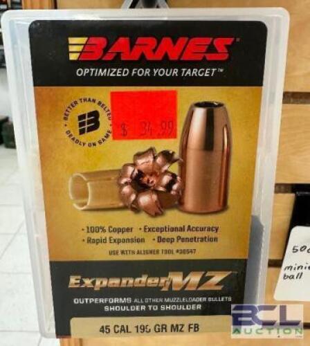 DESCRIPTION (4) BOXES OF BARNES 45 CAL 195 GR MZ FB ADDITIONAL INFORMATION RETAILS FOR $34 EACH THIS LOT IS: SOLD BY THE PIECE LOCATION MIDDLE FLOOR Q