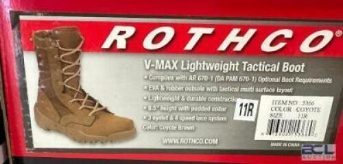 DESCRIPTION ROTHCO V-MAX LIGHTWEIGHT TACTICAL BOOT, BROWN SIZE 11R ADDITIONAL INFORMATION RETAILS FOR $63 LOCATION SOUTH WALL QTY 1