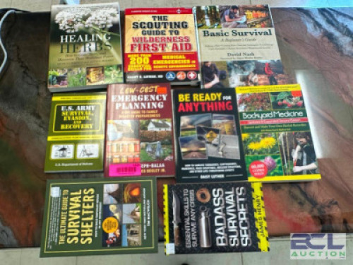(9) ASSORTED SURVIVAL BOOKS.