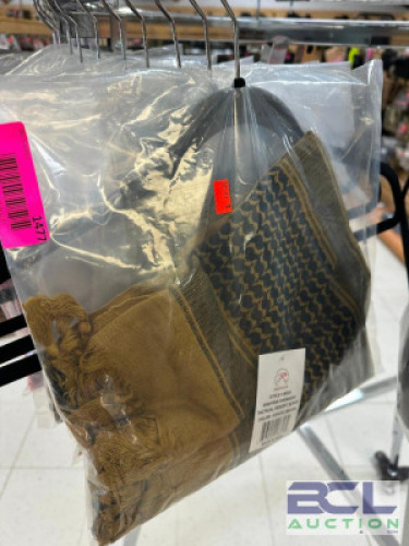 DESCRIPTION (1) LOT OF ASSORTED SPECIAL FORCES STYLE TACTICAL SCARFS LOCATION MIDDLE FLOOR QTY 1