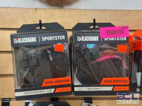 DESCRIPTION (4) - ASSORTED HOLSTERS BRAND / MODEL: BLACKHAWK ADDITIONAL INFORMATION SEE PHOTOS FOR CLOSE UP OF LOT CONTENTS. LOCATION SOLD BY THE PIEC