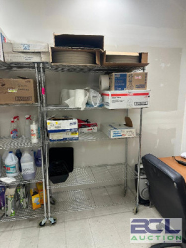 DESCRIPTION STAINLESS STEEL SHELVING UNIT ADDITIONAL INFORMATION CONTENTS NOT INCLUDED. LAST DAY PICK UP ONLY. THIS LOT IS: 77" X 47" X 18" SIZE STORA
