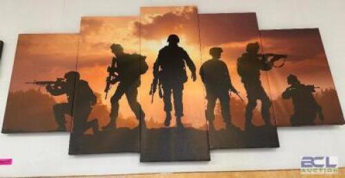 DESCRIPTION (5) PANEL US MILITARY SOLDIERS AND SUN RISE WALL DECORATION LOCATION WEST WALL QTY 1
