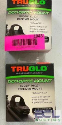 DESCRIPTION (2) TRUGLO DOT OPTIC RUGER 10/22 RECEIVER MOUNTS ADDITIONAL INFORMATION RETAILS FOR $49 EACH THIS LOT IS: SOLD BY THE PIECE LOCATION GUN C