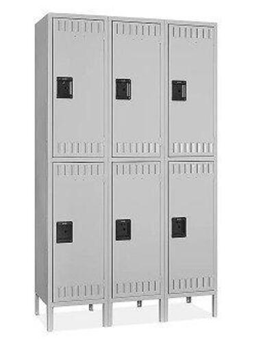 DESCRIPTION: (2) 2-TIER LARGE EXTRA WIDE COMPARTMENT WARDROBE LOCKERS BRAND/MODEL: HALLOWELL INFORMATION: DARK GRAY SIZE: 78" H X 18" W X 24" D RETAIL