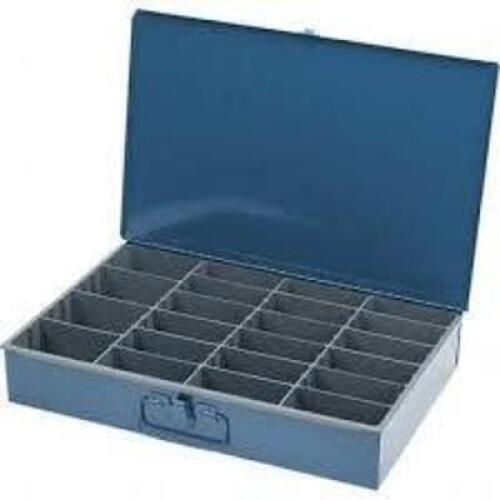 DESCRIPTION: (1) SMALL PARTS STORAGE BOX BRAND/MODEL: DURHAM #119-04 INFORMATION: BLUE, STEEL FRAME, CLASSIC RETAIL$: $32.02 EA QTY: 1