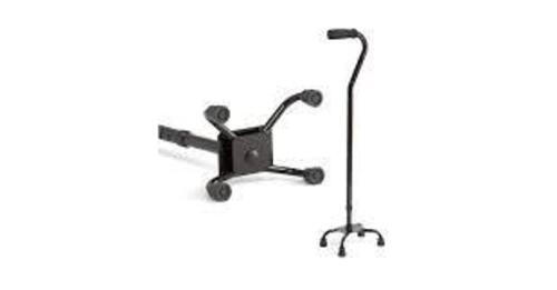 DESCRIPTION: (1) QUAD CANE WITH LARGE BASE BRAND/MODEL: MEDLINE INFORMATION: BLACK ALUMINUM SIZE: ADJUSTABLE HEIGHT RETAIL$: $45.99 EA QTY: 1
