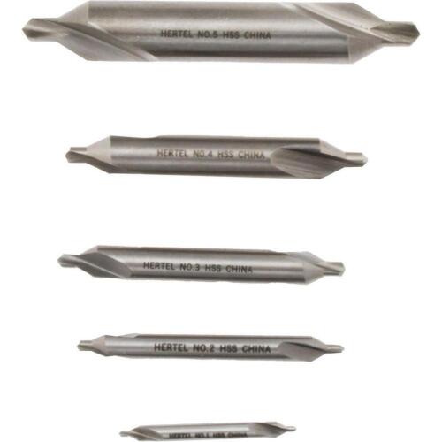 DESCRIPTION: (1) SET OF (5) HSS COMBO DRILL COUNTERSINK SET BRAND/MODEL: HERTEL 77426872 SIZE: #1-#5 RETAIL$: 26.83 QTY: 1