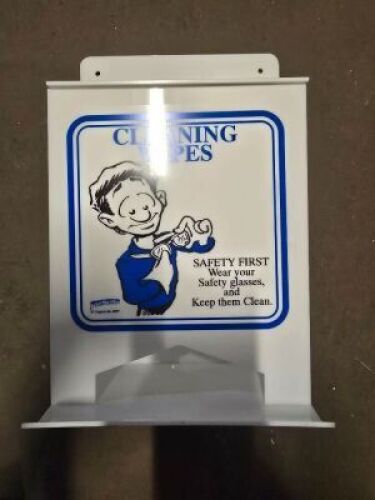 DESCRIPTION: (1) CLEANING WIPES DISPENSERBRAND/MODEL: BRADY #35XL96SIZE: 12 X 8 X 5RETAIL$: $103.99 EAQTY: 1