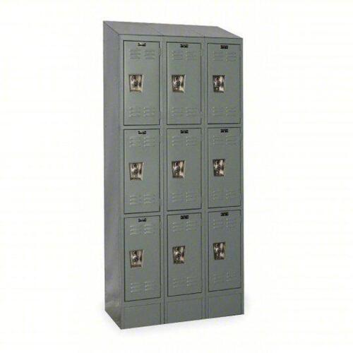 DESCRIPTION: (1) WARDROBE LOCKER BRAND/MODEL: HALLOWELL #2PFP9 INFORMATION: GRAY, LOUVERED, 3 TIERS, 3 UNITS WIDE, PADLOCK HASP SIZE: 36" X 18" X 78"