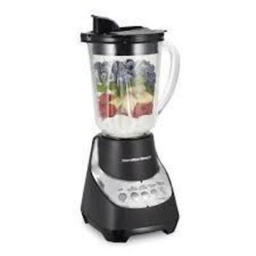 DESCRIPTION: (1) WAVE ACTION QUIET BLENDER BRAND/MODEL: HAMILTON BEACH INFORMATION: BLACK SIZE: 48 OZ GLASS JAR RETAIL$: $89.99 EA QTY: 1