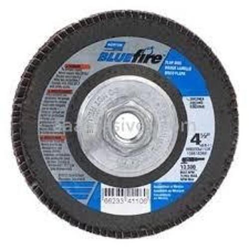 DESCRIPTION: (3) BOXES OF (10) FLAP DISCS BRAND/MODEL: NORTON BLUE FIRE #61170 INFORMATION: 60 GRIT SIZE: 4-1/2" X 5/8 TO 11 RETAIL$: $78.68 EA QTY: 3