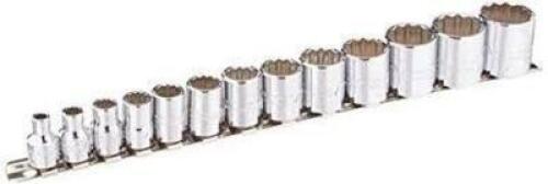 DESCRIPTION: (1) SOCKET SET BRAND/MODEL: PROTO #J52124 INFORMATION: 13 PIECES, 12 POINT SIZE: 3/8: DRIVE, 1/4" TO 1" RETAIL$: $131.92 EA QTY: 1