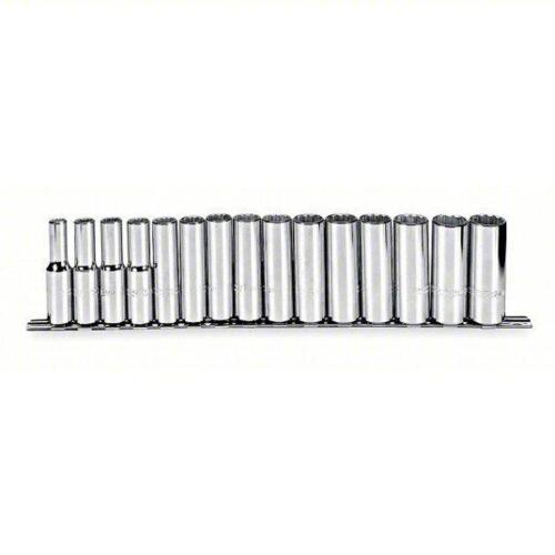 DESCRIPTION: (1) SOCKET SET BRAND/MODEL: PROTO #J54207 INFORMATION: CHROME, 15 PIECES, 12 POINT SIZE: 1/2" DRIVE RETAIL$: $337.42 EA QTY: 1