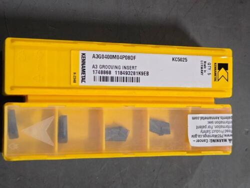 DESCRIPTION: (20) CARBIDE GROOVING INSERTS BRAND/MODEL: KENNAMETAL A3G0400M4SP08DF KC5025 RETAIL$: 402.2 QTY: 20