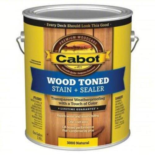 DESCRIPTION: (2) WOOD TONED STAIN AND SEALER BRAND/MODEL: CABOT 2NTA7 SIZE: 1 GAL RETAIL$: 112.04 QTY: 2