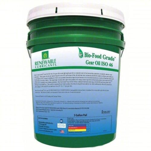 DESCRIPTION: (1) BIO-FOOD GRADE GEAR OIL BRAND/MODEL: RENEWABLE LUBRICANTS 87214 SIZE: 5 GAL RETAIL$: 437.75 QTY: 1