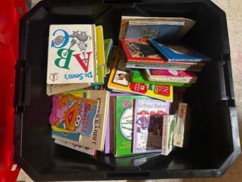 HEAVY DUTY STACKABLE TOTE WITH ASSORTED CHILDRENS BOOKS