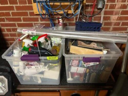 (2) - BINS OF ASSORTED WOOD FURNITURE AND WOOD FLOORING CARE PRODUCTS