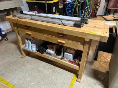 WOOD WORK BENCH WITH CONTENTS