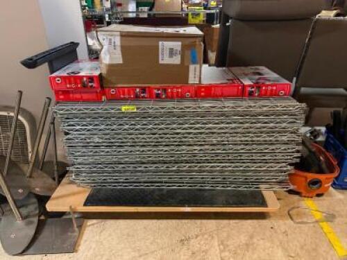 LARGE GROUP OF ASSORTED STAINLESS STEEL RACKING PIECES AND MISC. DISPLAY RACKING