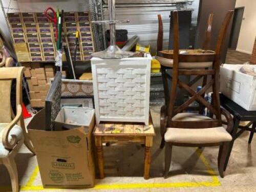 ASSORTED DECOR, CHAIRS, AND STOOLS