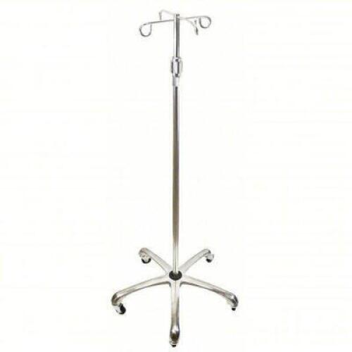 DESCRIPTION: (1) IV POLE BRAND/MODEL: MEDSOURCE #23YH33 INFORMATION: 4 HOOKS, 5 LEGS, ALUMINUM SIZE: 48" TO 80" ADJUSTABLE RETAIL$: $205.73 EA QTY: 1