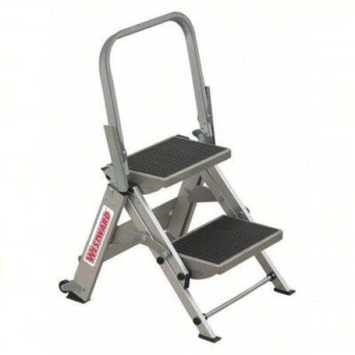 DESCRIPTION: (1) ALUMINUM STEP STOOL BRAND/MODEL: WESTWARD #44YY25 INFORMATION: ALUMINUM, 300 LB CAP, 2 STEPS SIZE: 2.5' H RETAIL$: $279.88 EA QTY: 1