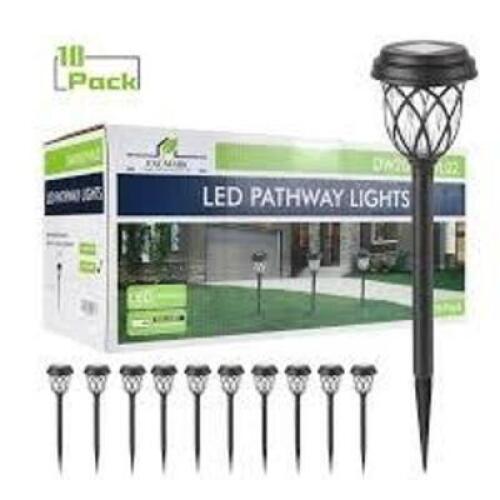 DESCRIPTION: (1) SET OF (10) LED SOLAR PATHWAY LIGHTS BRAND/MODEL: EXCMARK #DW20SLPWL02 INFORMATION: BLACK RETAIL$: $24.99 EA QTY: 1