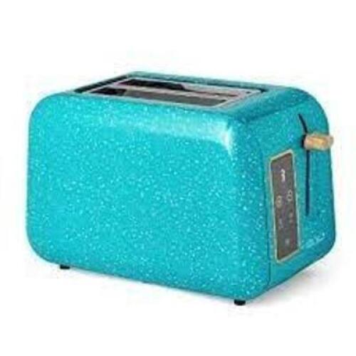 DESCRIPTION: (1) 2 TO SLICE TOASTER BRAND/MODEL: PIONEER WOMAN #PW8402550614 TO 02 INFORMATION: LIGHT GREEN / BLUE, SPECKLED RETAIL$: $59.90 EA QTY: 1