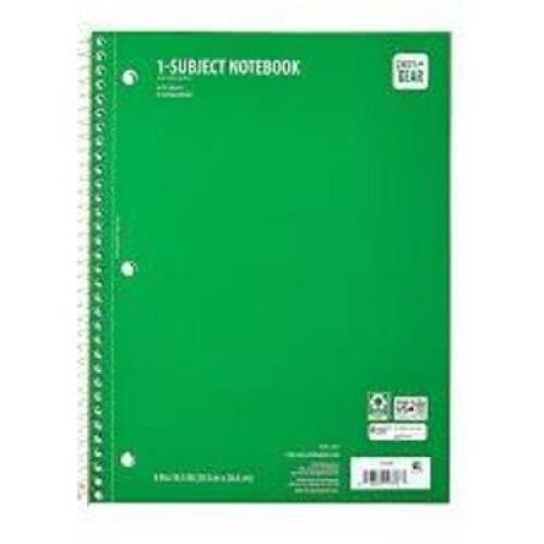 DESCRIPTION: (10) 1 TO SUBJECT NOTEBOOK BRAND/MODEL: PEN + GEAR INFORMATION: GREEN, SPIRAL SIZE: 10.5" X 8" RETAIL$: $10.00 TOTAL QTY: 10