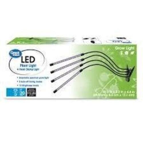 DESCRIPTION: (1) LED PLANT LIGHT BRAND/MODEL: GREAT VALUE INFORMATION: 4 HEAD, CLAMP LIGHT, 20 WATTS RETAIL$: $14.92 EA QTY: 1