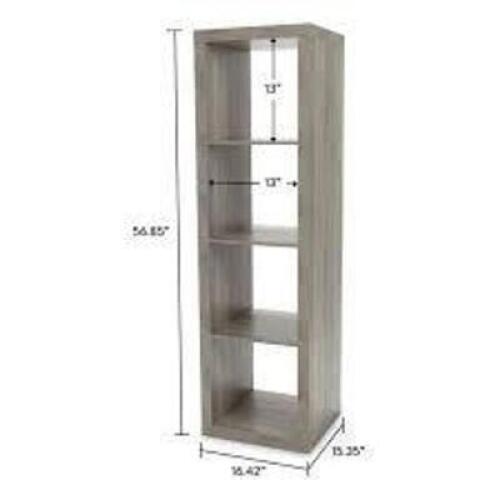 DESCRIPTION: (1) VERTICAL CUBE ORGANIZER BRAND/MODEL: BETTER HOMES AND GARDENS INFORMATION: RUSTIC GRAY. 4 CUBE SIZE: 16.42" W X 58.35" H RETAIL$: $61
