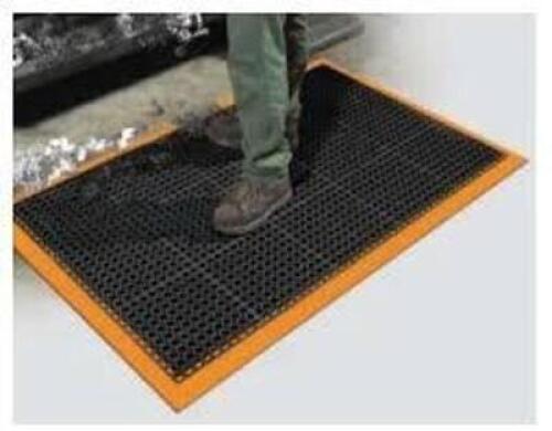 DESCRIPTION: (1) ANTI TO FATIGUE RUG BRAND/MODEL: PRO TO SOURCE INFORMATION: BLACK WITH ORANGE, DRAINAGE HOLES SIZE: 3X5 RETAIL$: $180.00 EA QTY: 1